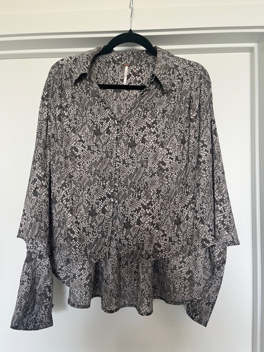 Free People Snakeskin Printed Button-Front Blouse